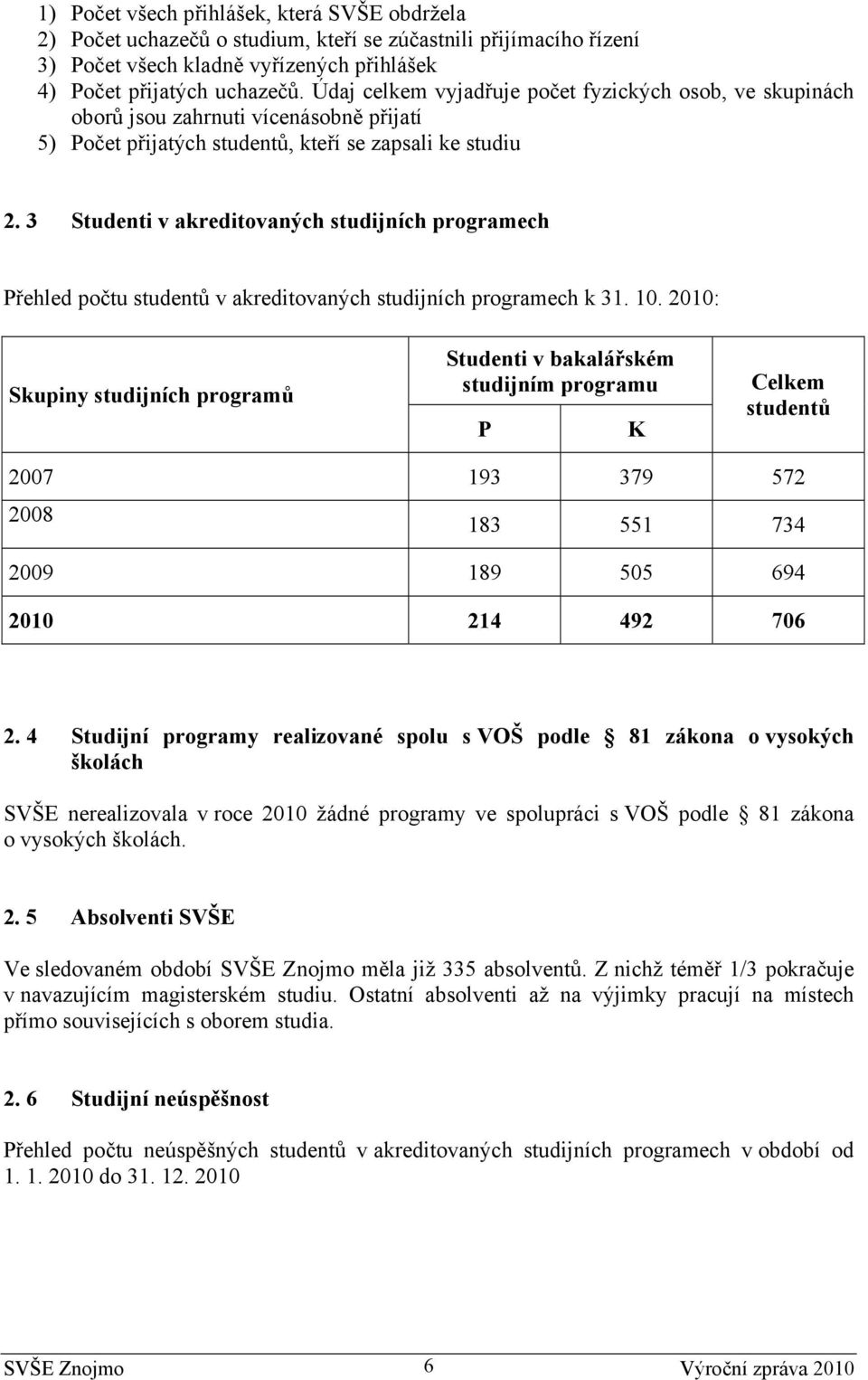 3 Studenti v akreditovaných studijních programech Přehled počtu studentů v akreditovaných studijních programech k 31. 10.