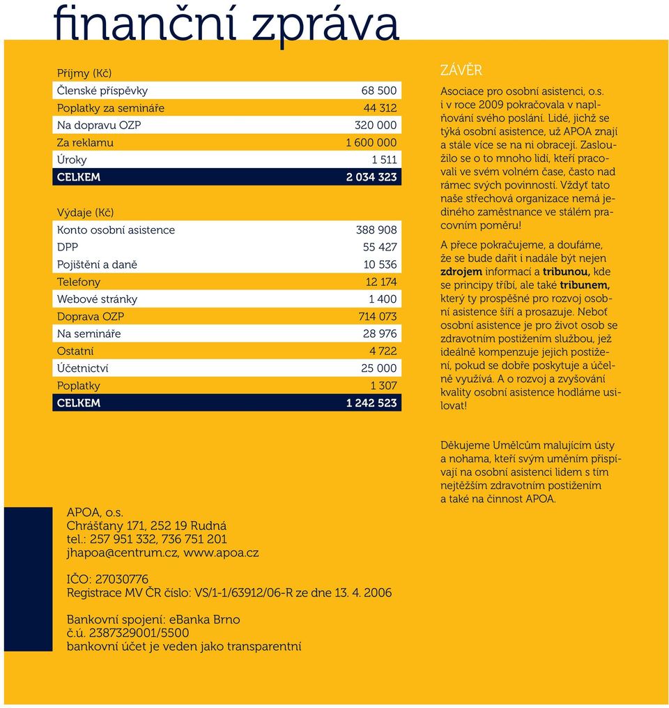 osobní asistenci, o.s. i v roce 2009 pokračovala v naplňování svého poslání. Lidé, jichž se týká osobní asistence, už APOA znají a stále více se na ni obracejí.