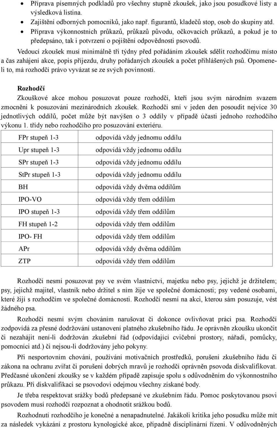 Vedoucí zkoušek musí minimálně tři týdny před pořádáním zkoušek sdělit rozhodčímu místo a čas zahájení akce, popis příjezdu, druhy pořádaných zkoušek a počet přihlášených psů.