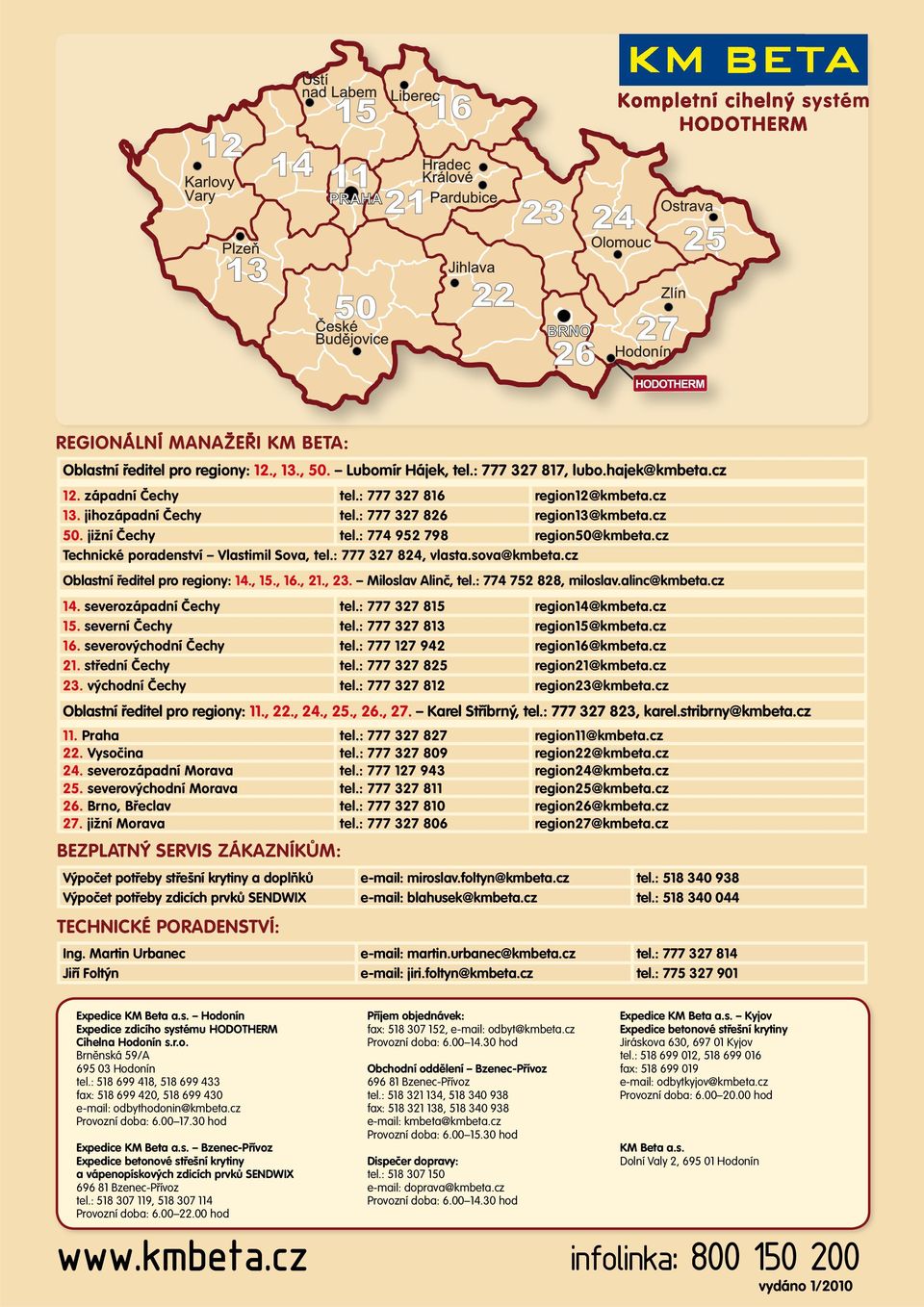 cz Oblastní ředitel pro regiony: 14., 15., 16., 21., 23. Miloslav Alinč, tel.: 774 752 828, miloslav.alinc@kmbeta.cz 14. severozápadní Čechy tel.: 777 327 815 region14@kmbeta.cz 15. severní Čechy tel.