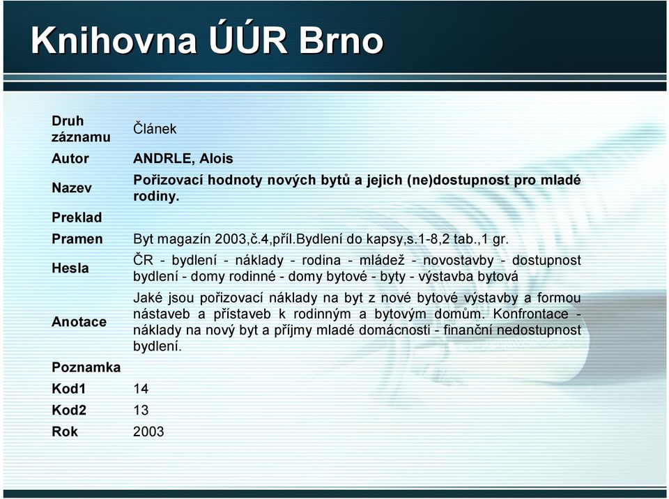 Hesla ČR - bydlení - náklady - rodina - mládež - novostavby - dostupnost bydlení - domy rodinné - domy bytové - byty - výstavba bytová Jaké jsou