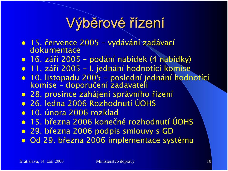 prosince zahájení správního řízení 26. ledna 2006 Rozhodnutí ÚOHS 10. února 2006 rozklad 15.