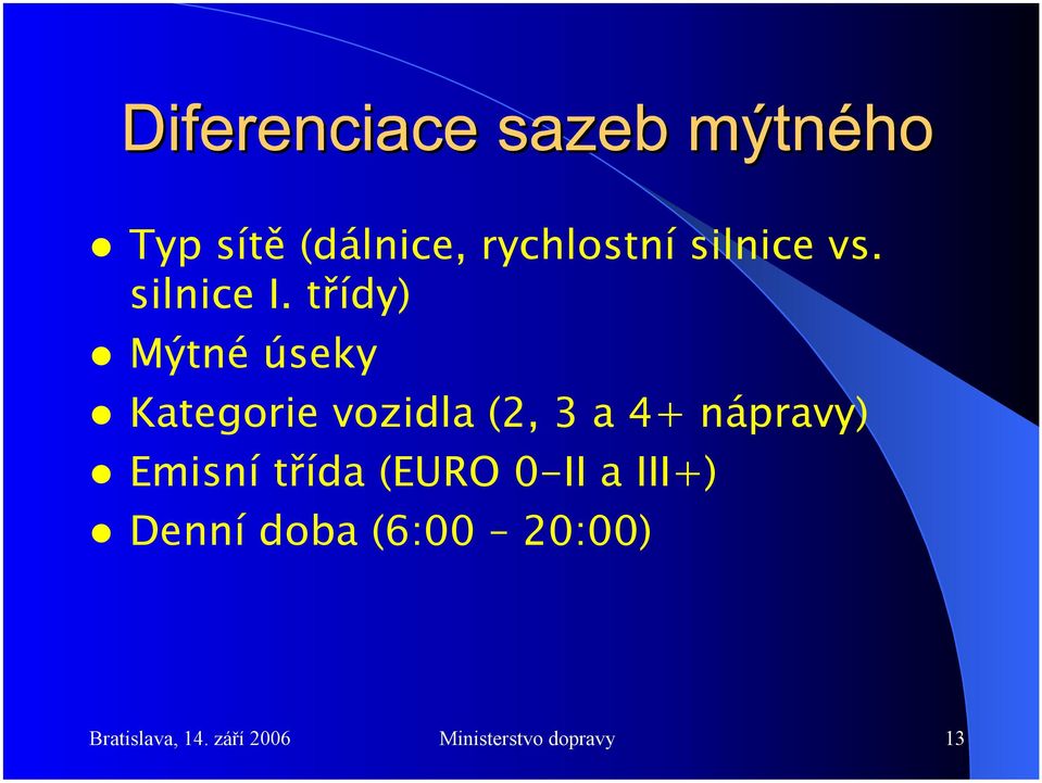 nápravy) Emisní třída (EURO 0-II a III+) Denní doba