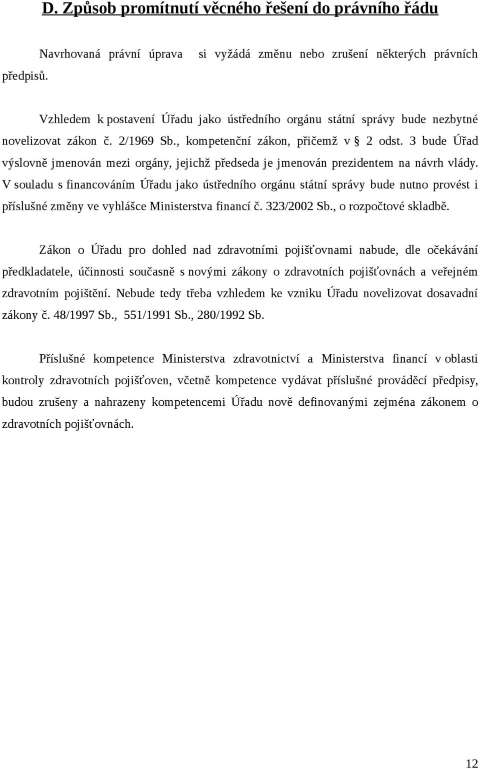 , kompetenční zákon, přičemž v 2 odst. 3 bude Úřad výslovně jmenován mezi orgány, jejichž předseda je jmenován prezidentem na návrh vlády.