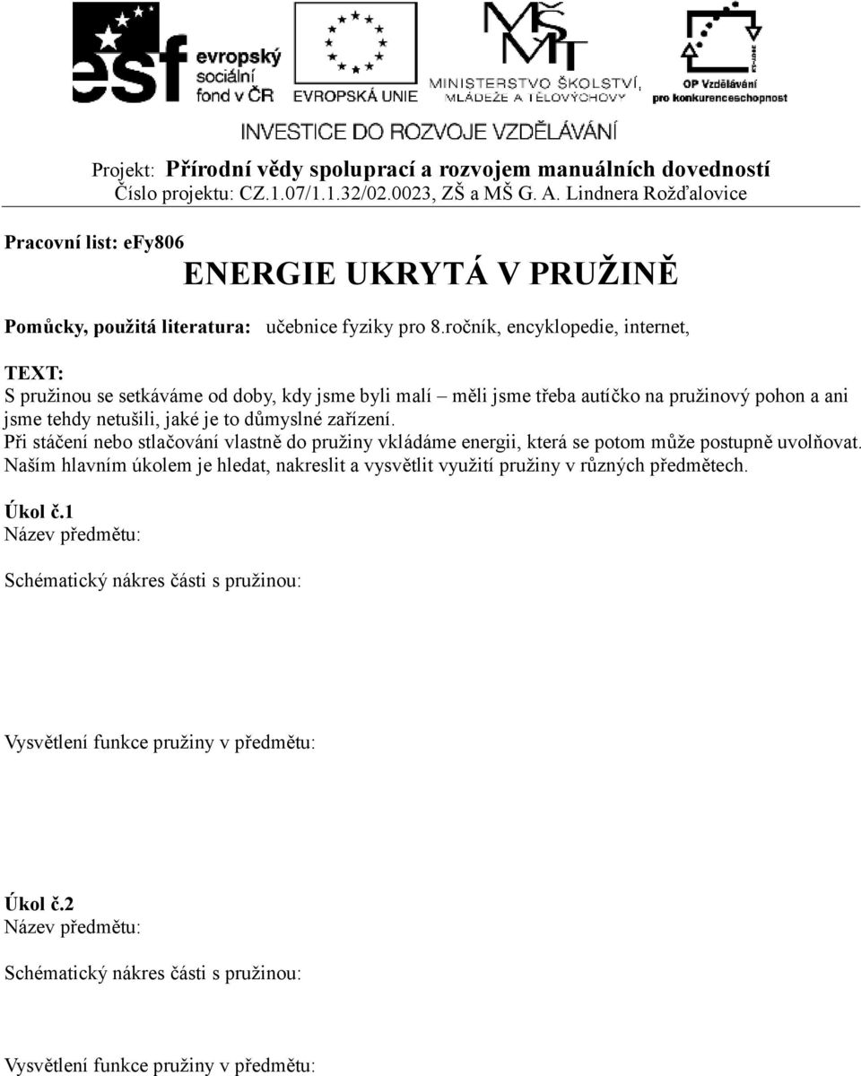 důmyslné zařízení. Při stáčení nebo stlačování vlastně do pružiny vkládáme energii, která se potom může postupně uvolňovat.