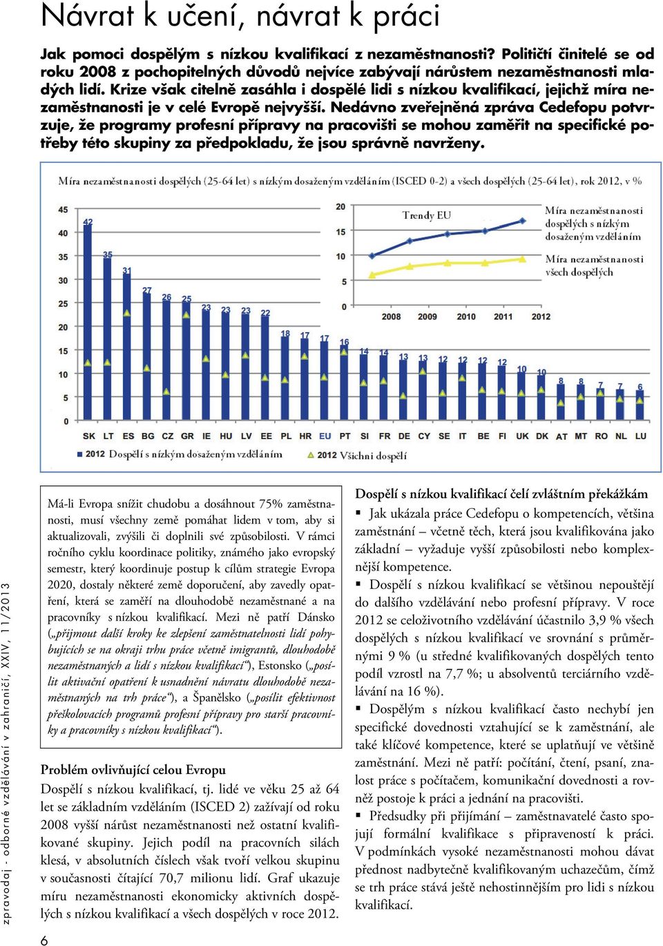Krize však citelně zasáhla i dospělé lidi s nízkou kvalifikací, jejichž míra nezaměstnanosti je v celé Evropě nejvyšší.
