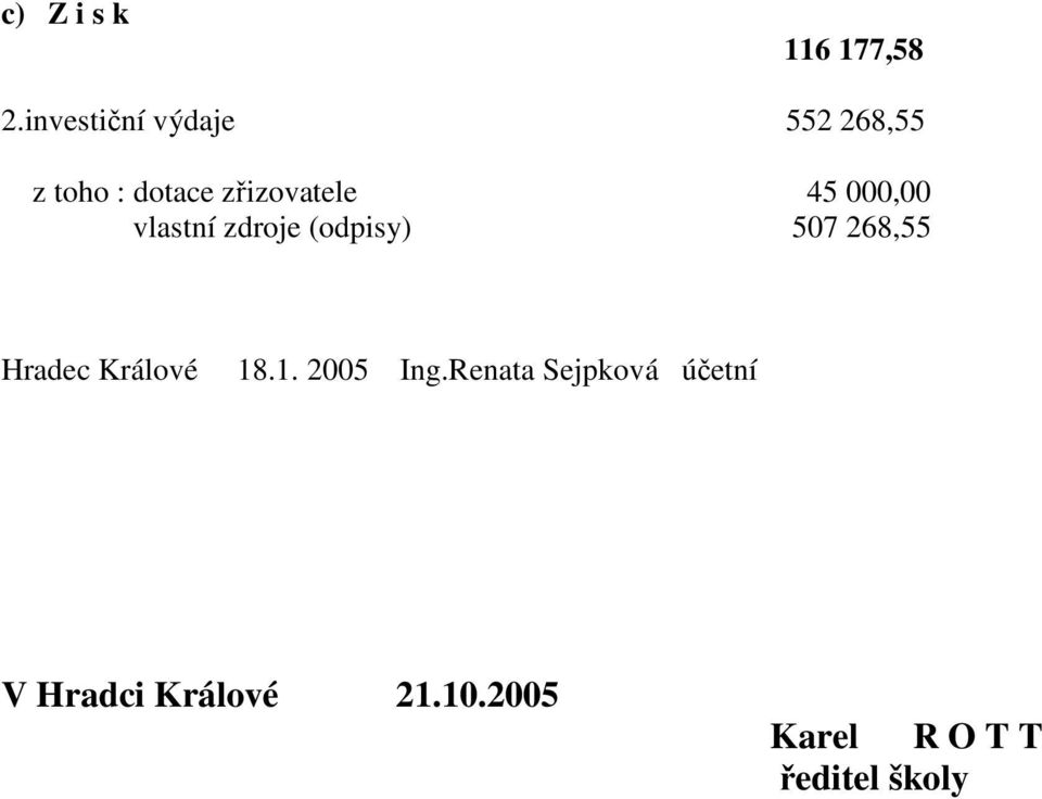 45 000,00 vlastní zdroje (odpisy) 507 268,55 Hradec