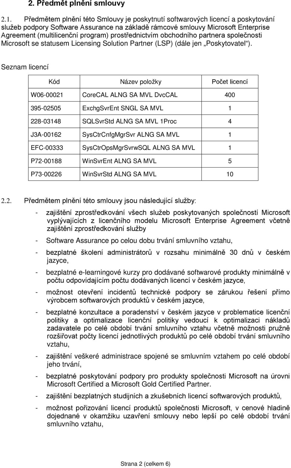 prostřednictvím obchodního partnera společnosti Microsoft se statusem Licensing Solution Partner (LSP) (dále jen Poskytovatel ).