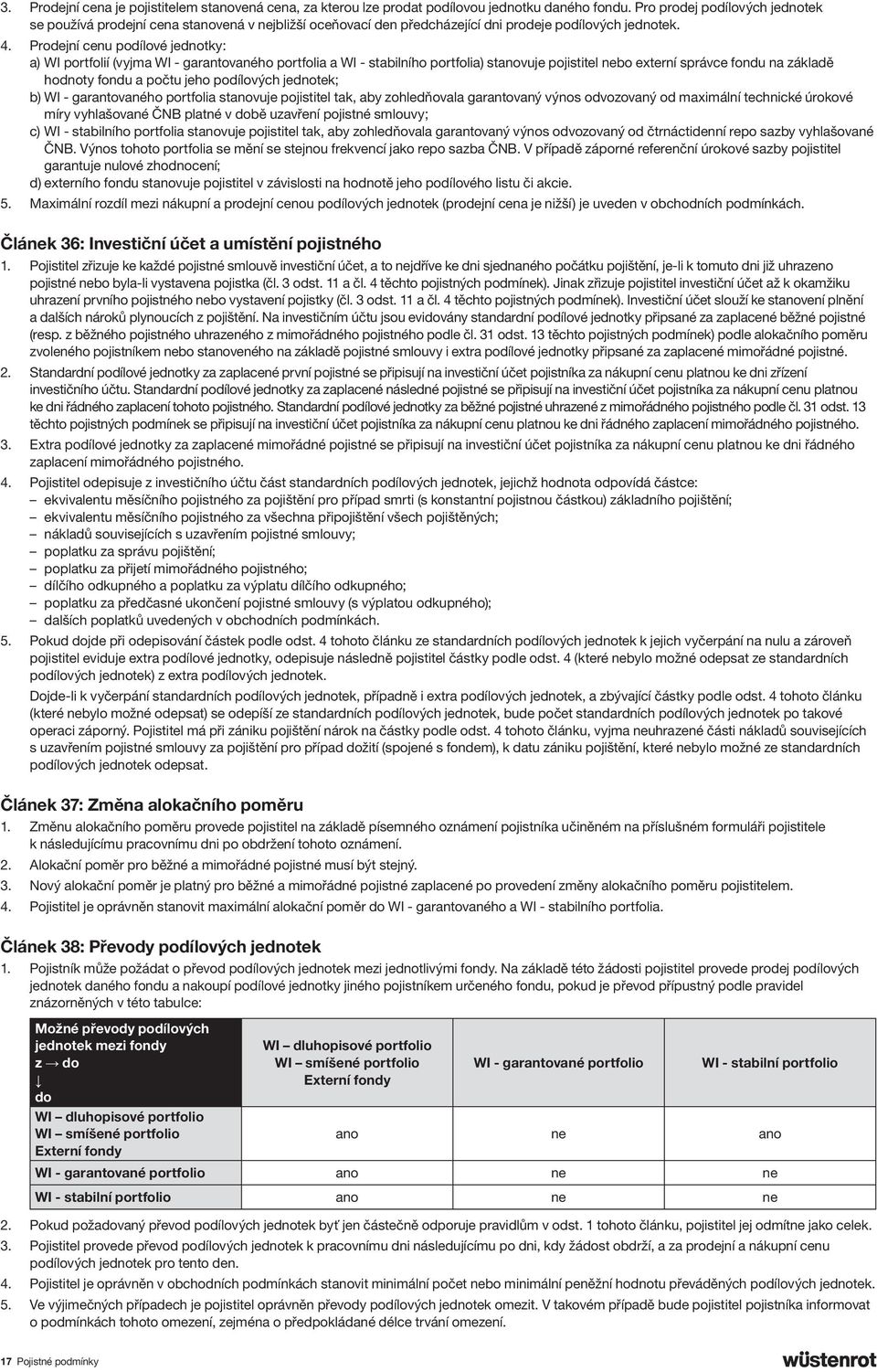 Prodejní cenu podílové jednotky: a) WI portfolií (vyjma WI - garantovaného portfolia a WI - stabilního portfolia) stanovuje pojistitel nebo externí správce fondu na základě hodnoty fondu a počtu jeho