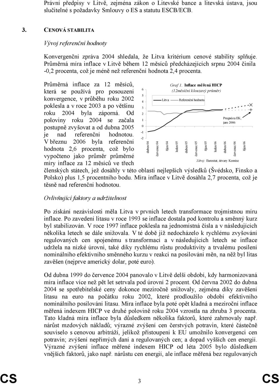 Průměrná míra inflace v Litvě během 12 měsíců předcházejících srpnu 2004 činila -0,2 procenta, což je méně než referenční hodnota 2,4 procenta.