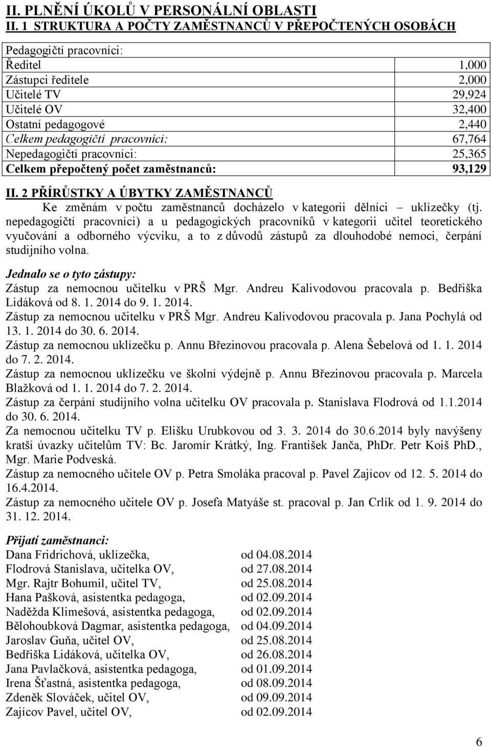 pracovníci: 67,764 Nepedagogičtí pracovníci: 25,365 Celkem přepočtený počet zaměstnanců: 93,129 II.