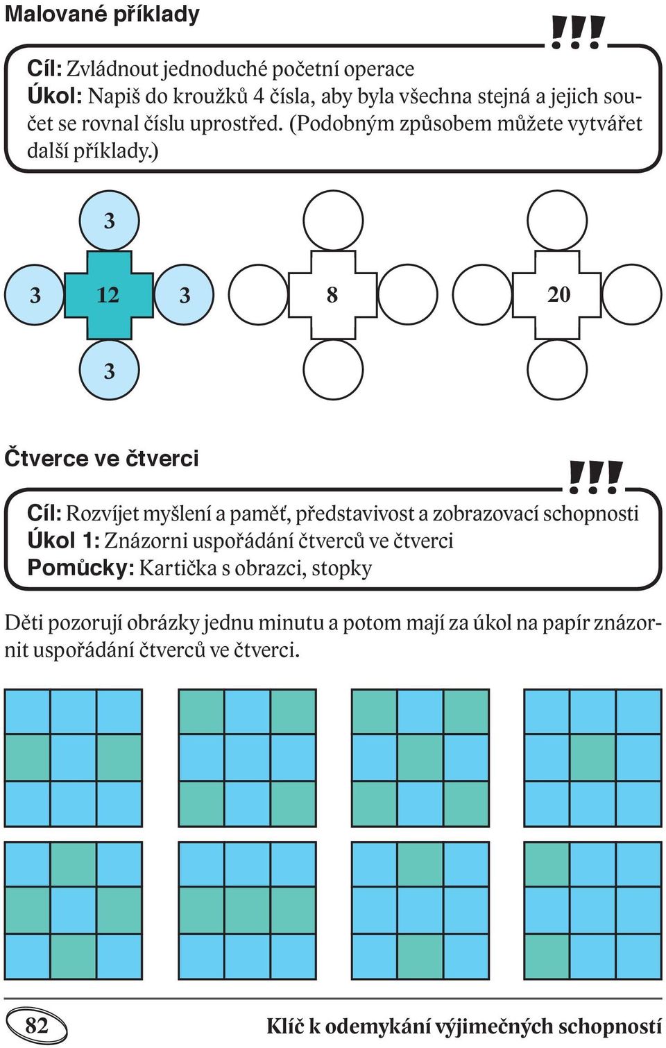 ) 3 3 12 3 8 20 3 Čtverce ve čtverci Cíl: Rozvíjet myšlení a paměť, představivost a zobrazovací schopnosti Úkol 1: Znázorni uspořádání