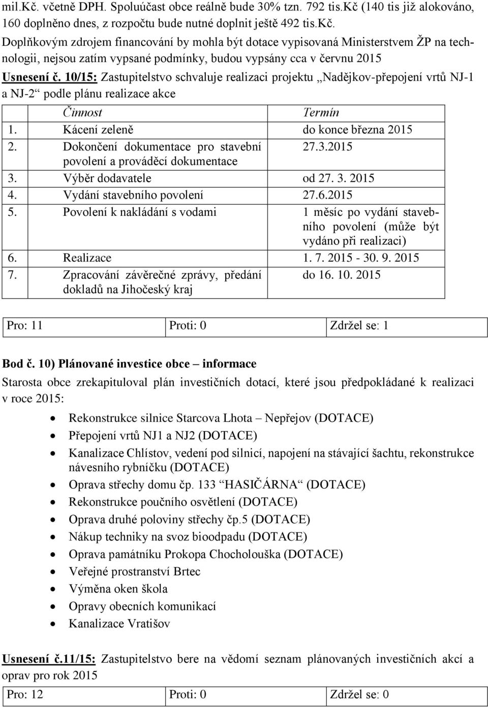 Dokončení dokumentace pro stavební 27.3.2015 povolení a prováděcí dokumentace 3. Výběr dodavatele od 27. 3. 2015 4. Vydání stavebního povolení 27.6.2015 5.