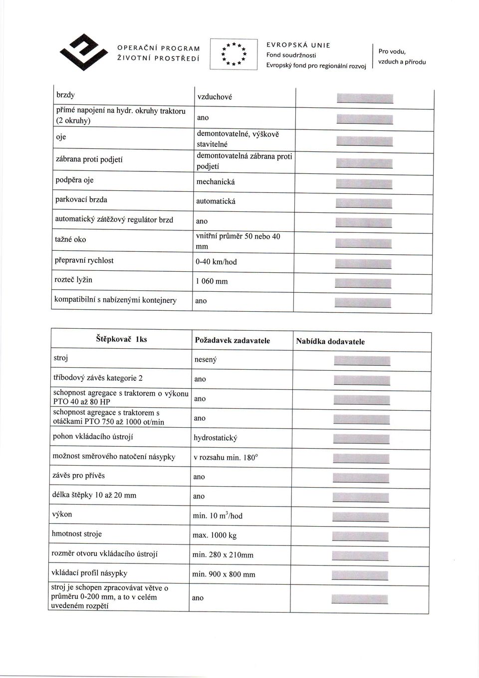 demontovatehd, qf5kovd stavitelnd demontovate lnd zdbr ana pr ott podjeti mechanickii automatick6 vnitiai prumdr 50 nebo 40 mm 0-40 km/hod I 060 mm Stdpkovai lks PoZadavek zadavatele Nabidka