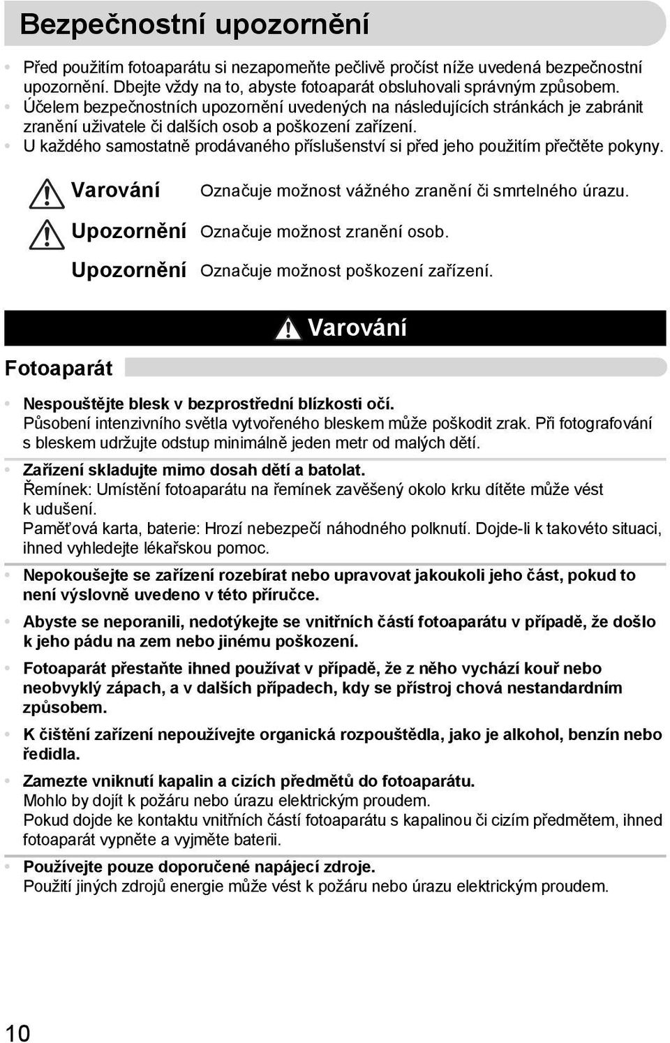 U každého samostatně prodávaného příslušenství si před jeho použitím přečtěte pokyny. Varování Označuje možnost vážného zranění či smrtelného úrazu. Upozornění Označuje možnost zranění osob.