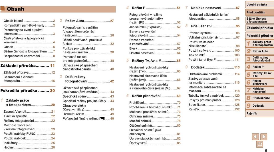 ..... Fotografování s využitím fotoaparátem určených... Běžně používané, praktické funkce... Funkce pro uživatelské snímků... Pomocné funkce pro... Uživatelské přizpůsobení činnosti fotoaparátu...0.