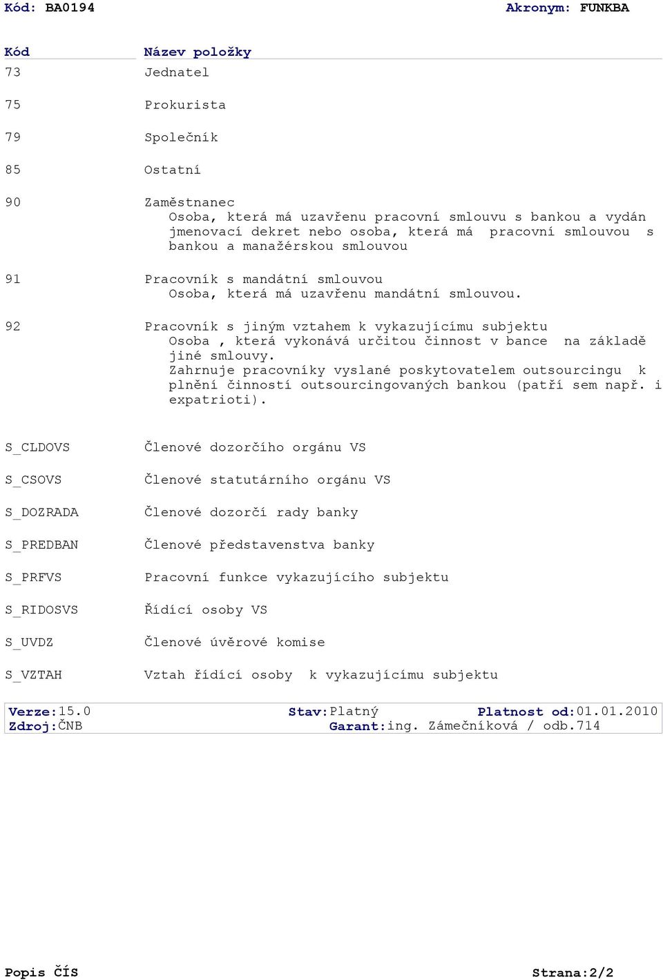 Pracovník s jiným vztahem k vykazujícímu subjektu Osoba, která vykonává určitou činnost v bance na základě jiné smlouvy.