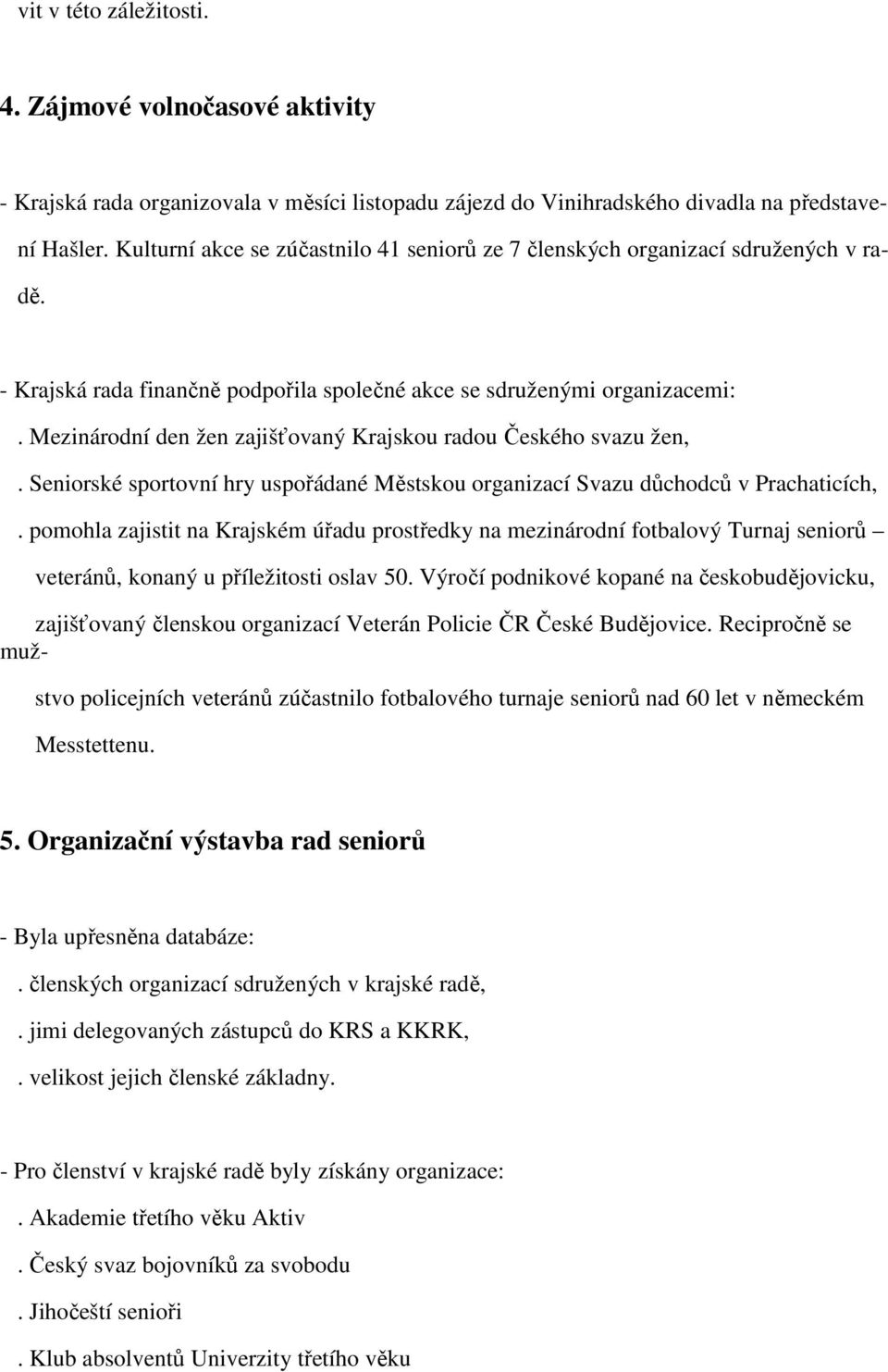 Mezinárodní den žen zajišťovaný Krajskou radou Českého svazu žen,. Seniorské sportovní hry uspořádané Městskou organizací Svazu důchodců v Prachaticích,.