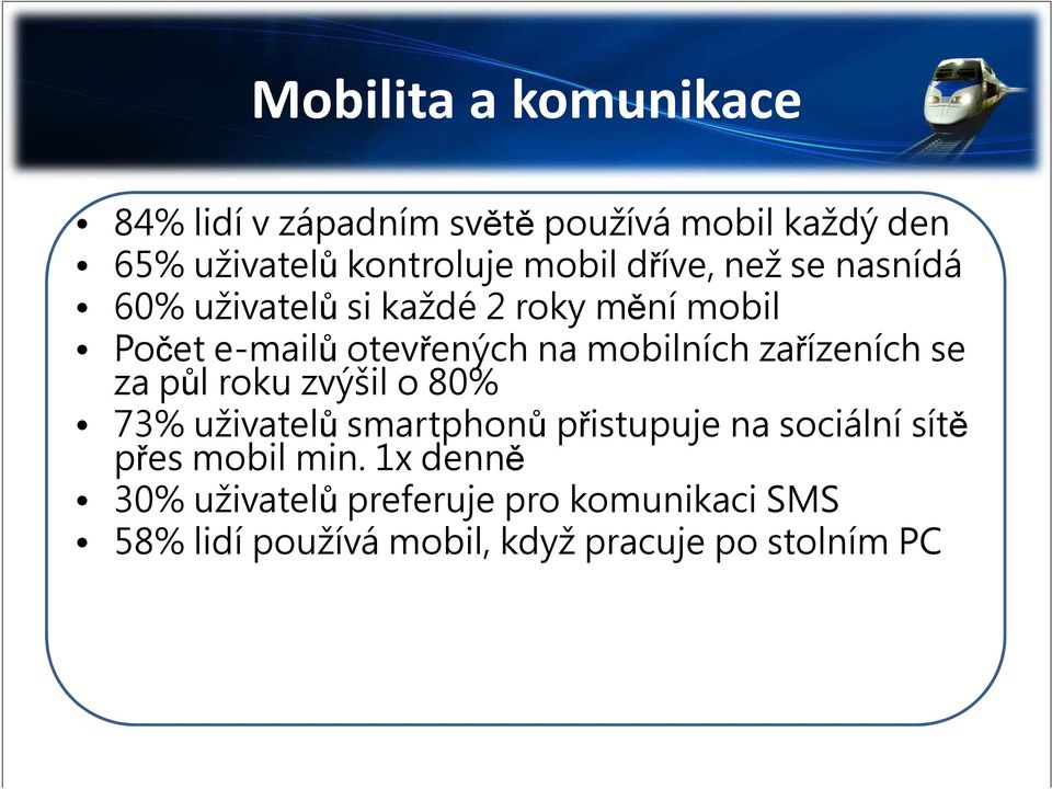 zařízeních se za půl roku zvýšil o 80% 73% uživatelů smartphonů přistupuje na sociální sítě přes mobil