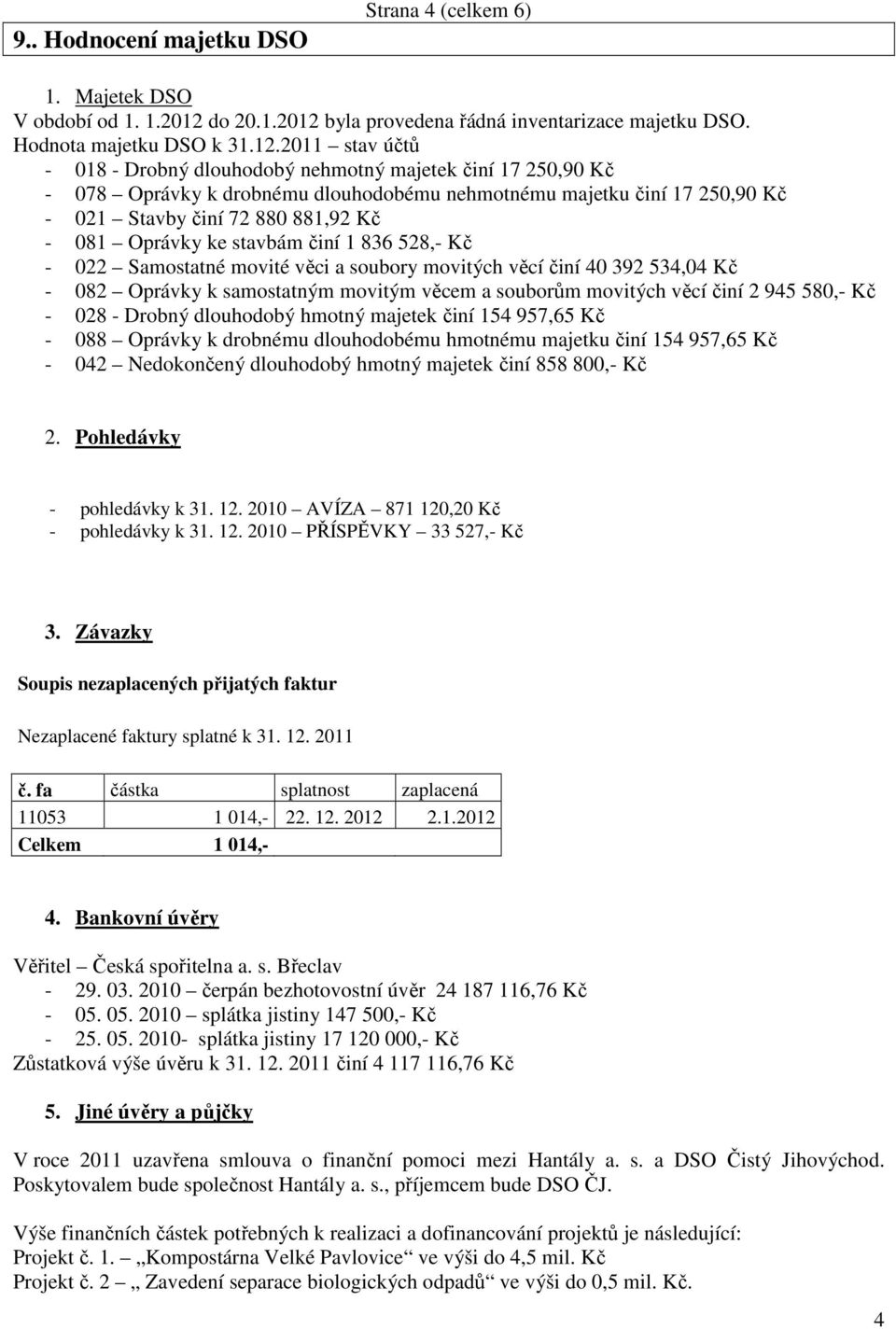 byla provedena řádná inventarizace majetku DSO. Hodnota majetku DSO k 31.12.