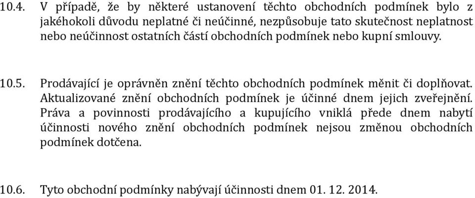 Prodávající je oprávněn znění těchto obchodních podmínek měnit či doplňovat. Aktualizované znění obchodních podmínek je účinné dnem jejich zveřejnění.