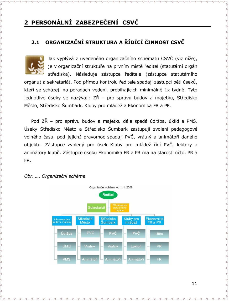 Následuje zástupce ředitele (zástupce statutárníh rgánu) a sekretariát. Pd přímu kntrlu ředitele spadají zástupci pěti úseků, kteří se scházejí na pradách vedení, prbíhajících minimálně 1x týdně.