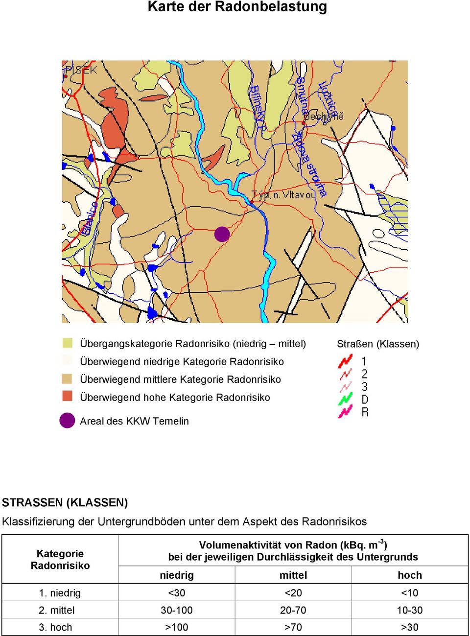 Klassifizierung der Untergrundböden unter dem Aspekt des Radonrisikos Kategorie Radonrisiko Volumenaktivität von Radon (kbq.