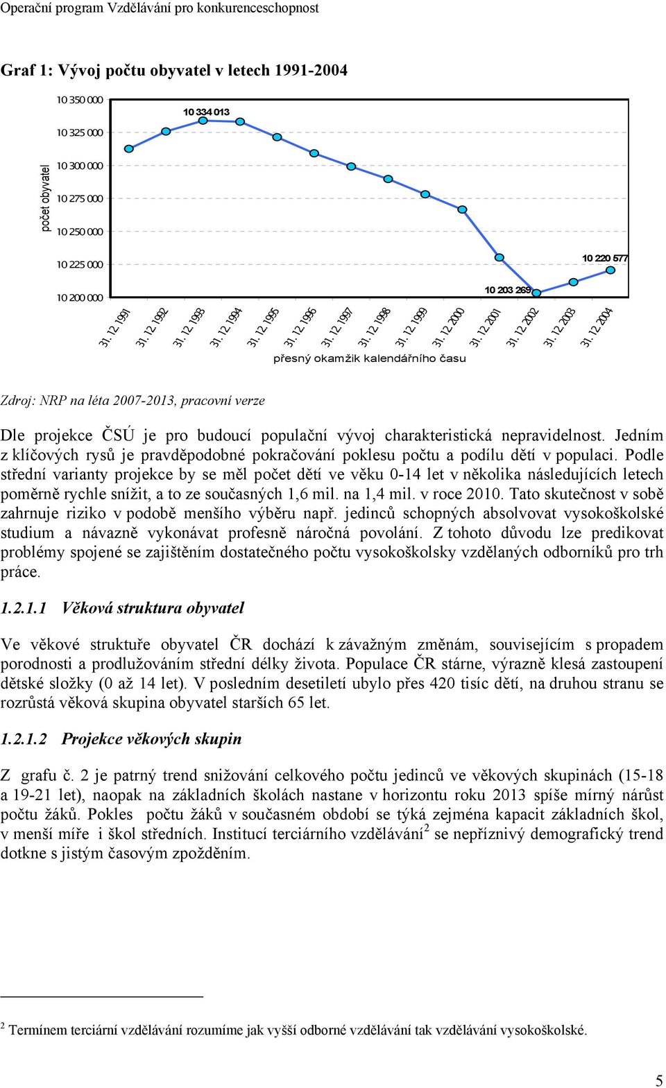 Jedním z klíčových rysů je pravděpodobné pokračování poklesu počtu a podílu dětí v populaci.