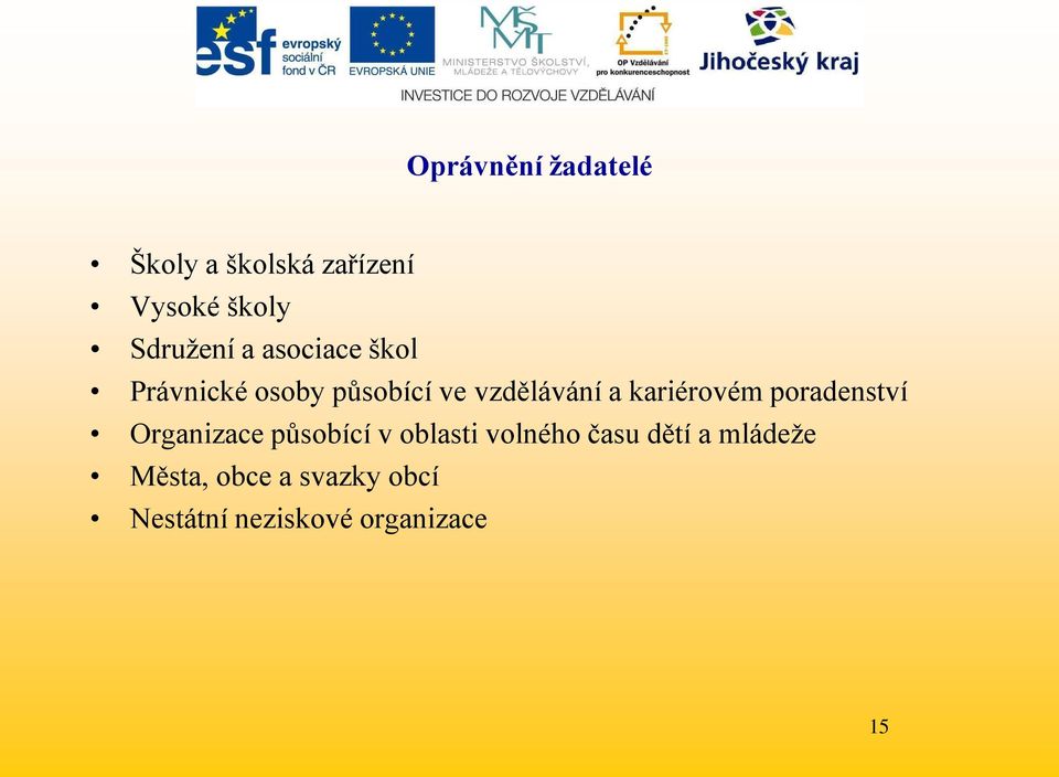 kariérovém poradenství Organizace působící v oblasti volného času