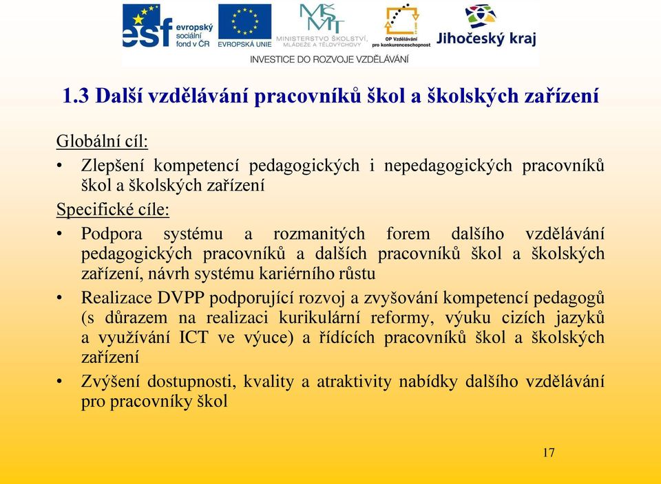 návrh systému kariérního růstu Realizace DVPP podporující rozvoj a zvyšování kompetencí pedagogů (s důrazem na realizaci kurikulární reformy, výuku cizích