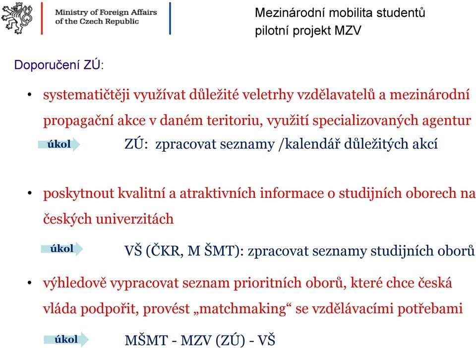 atraktivních informace o studijních oborech na českých univerzitách úkol VŠ (ČKR, M ŠMT): zpracovat seznamy studijních oborů