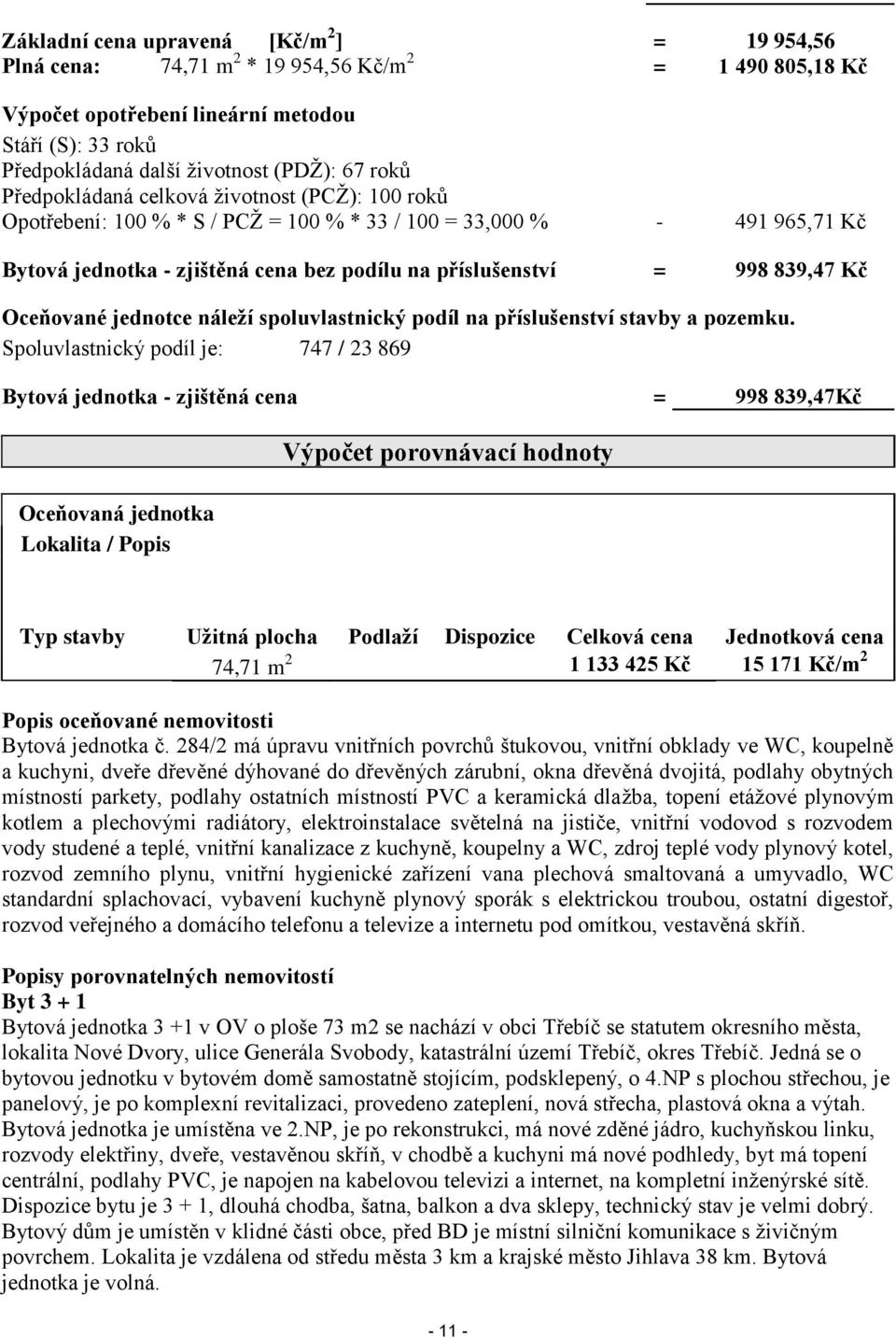 Kč Oceňované jednotce náleží spoluvlastnický podíl na příslušenství stavby a pozemku.