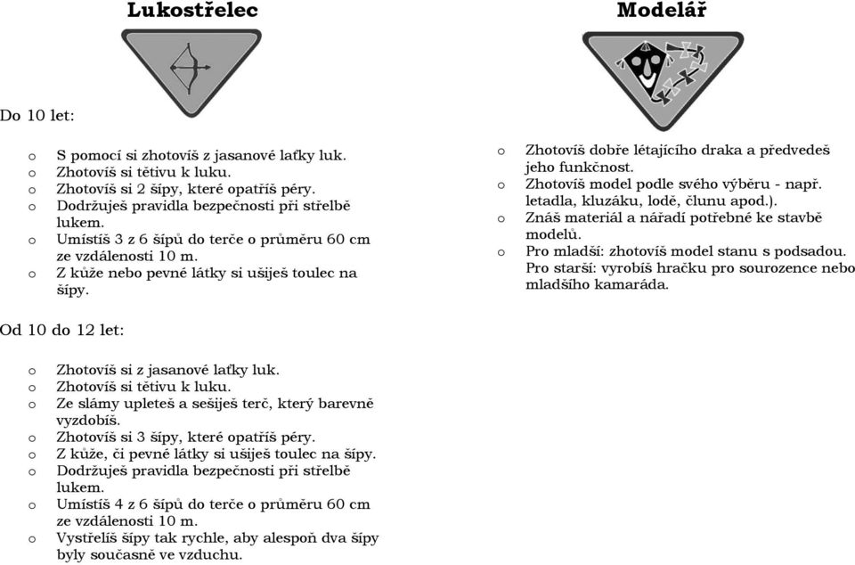 letadla, kluzáku, ldě, člunu apd.). Znáš materiál a nářadí ptřebné ke stavbě mdelů. Pr mladší: zhtvíš mdel stanu s pdsadu. Pr starší: vyrbíš hračku pr surzence neb mladšíh kamaráda.