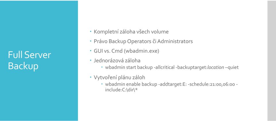 exe) Jednorázová záloha wbadmin start backup -allcritical