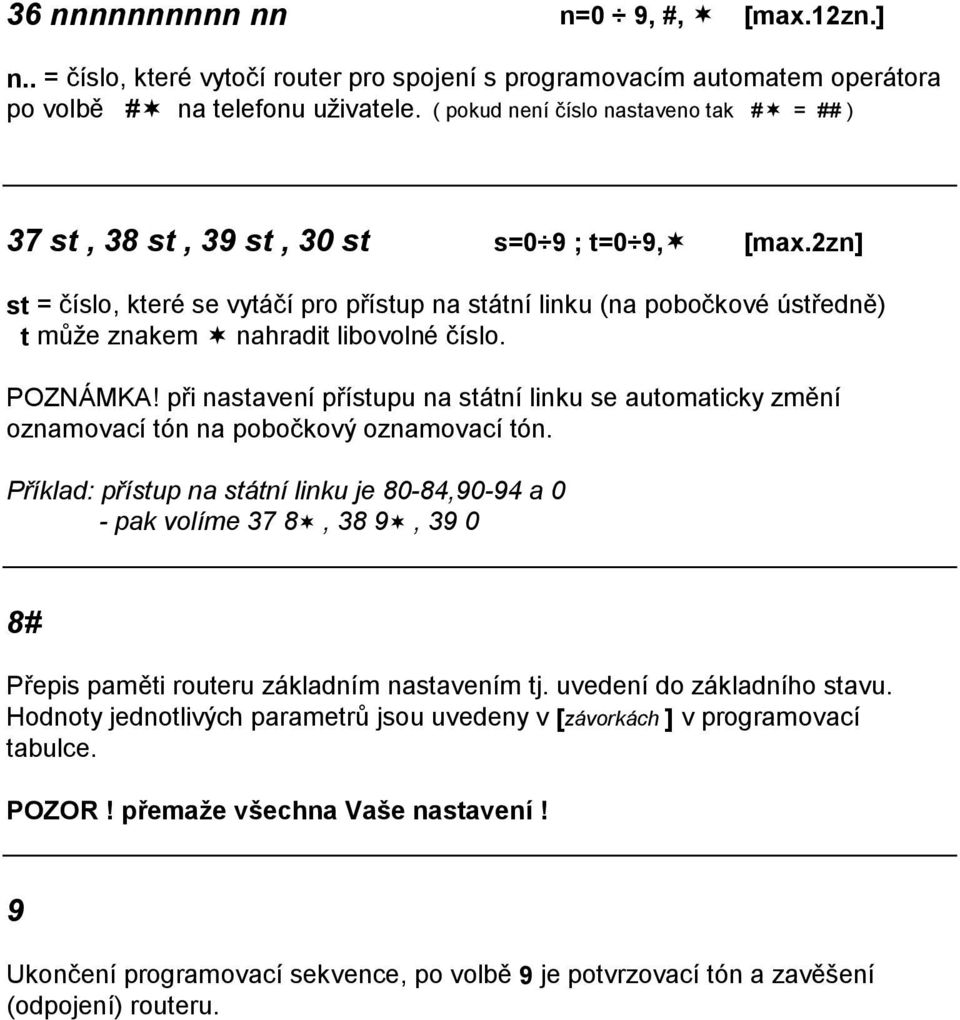 2zn] st = cıslo, kterž se vyta cı pro prıstup na sta tnı linku (na pobockovž stredne) t muze znakem nahradit libovolnž cıslo. POZNAMKA!