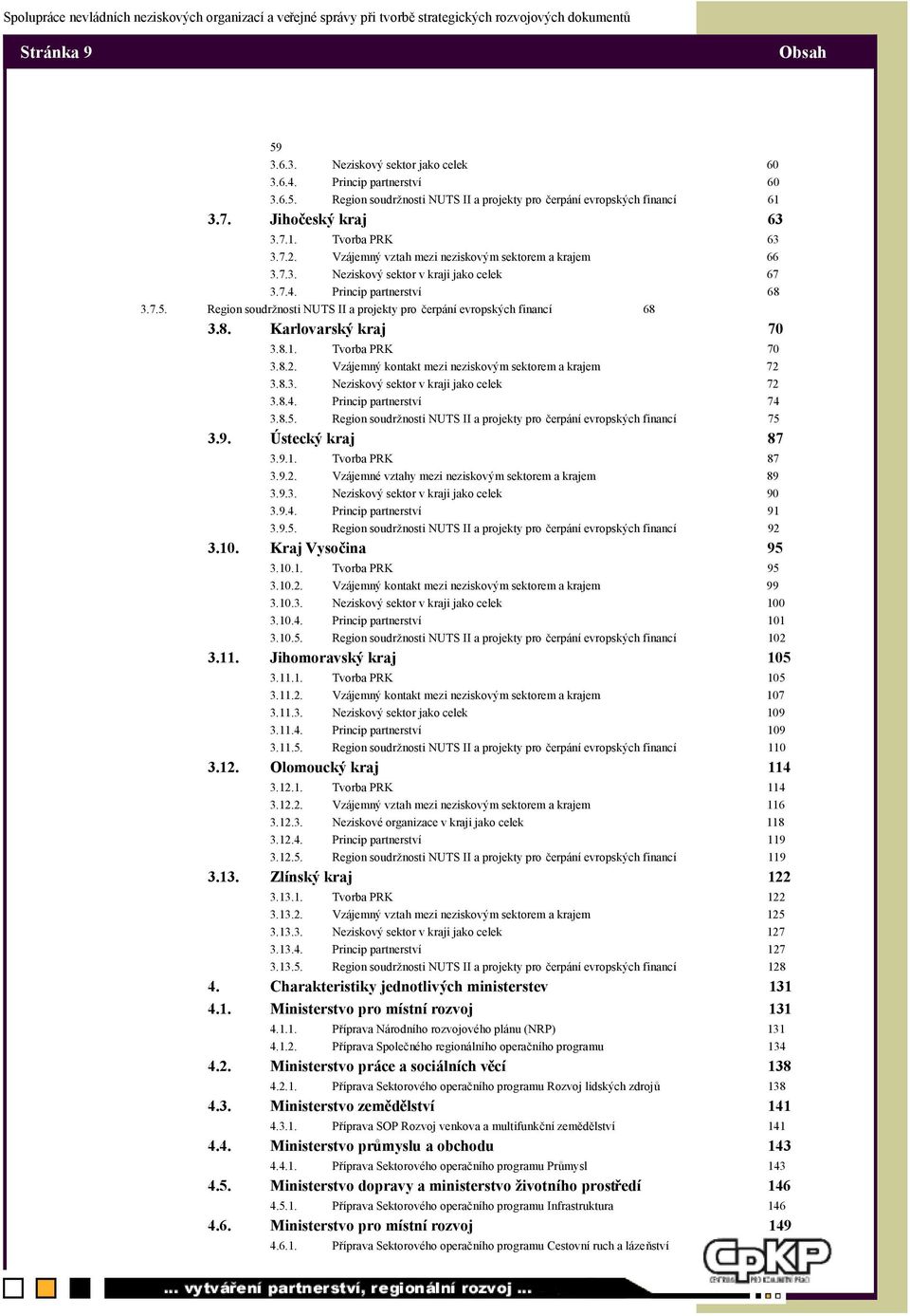 Region soudržnosti NUTS II a projekty pro čerpání evropských financí 68 3.8. Karlovarský kraj 70 3.8.1. Tvorba PRK 70 3.8.2. Vzájemný kontakt mezi neziskovým sektorem a krajem 72 3.8.3. Neziskový sektor v kraji jako celek 72 3.