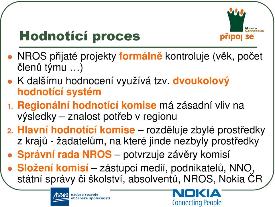 Hlavní hodnotící komise rozděluje zbylé prostředky z krajů - žadatelům, na které jinde nezbyly prostředky Správní rada