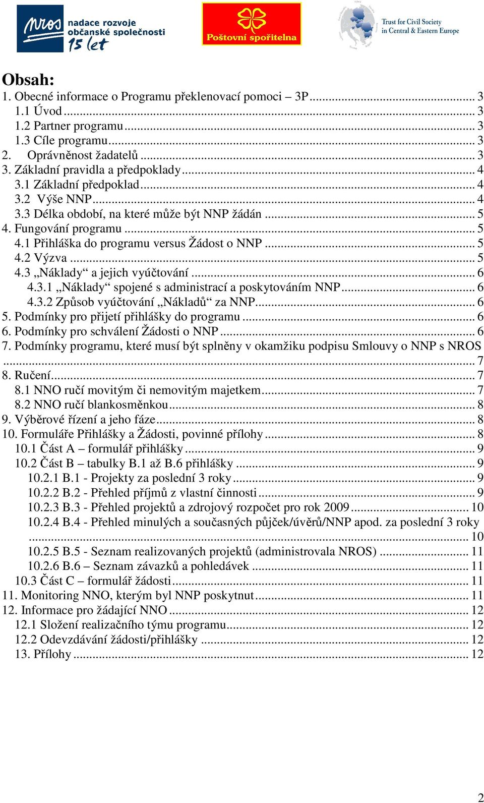 .. 6 4.3.1 Náklady spojené s administrací a poskytováním NNP... 6 4.3.2 Způsob vyúčtování Nákladů za NNP... 6 5. Podmínky pro přijetí přihlášky do programu... 6 6.