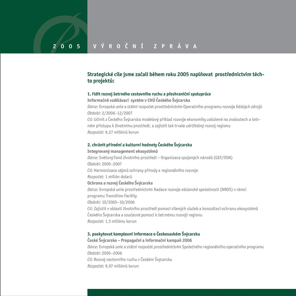 rozvoje lidských zdrojů Období: 2/2006 12/2007 Cíl: Učinit z Českého Švýcarska modelový příklad rozvoje ekonomiky založené na znalostech a šetrném přístupu k životnímu prostředí, a zajistit tak