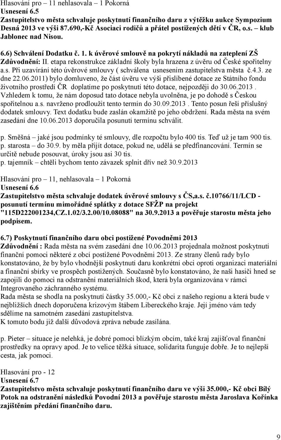 etapa rekonstrukce základní školy byla hrazena z úvěru od České spořitelny a.s. Při uzavírání této úvěrové smlouvy ( schválena usnesením zastupitelstva města č.4.3. ze dne 22.06.