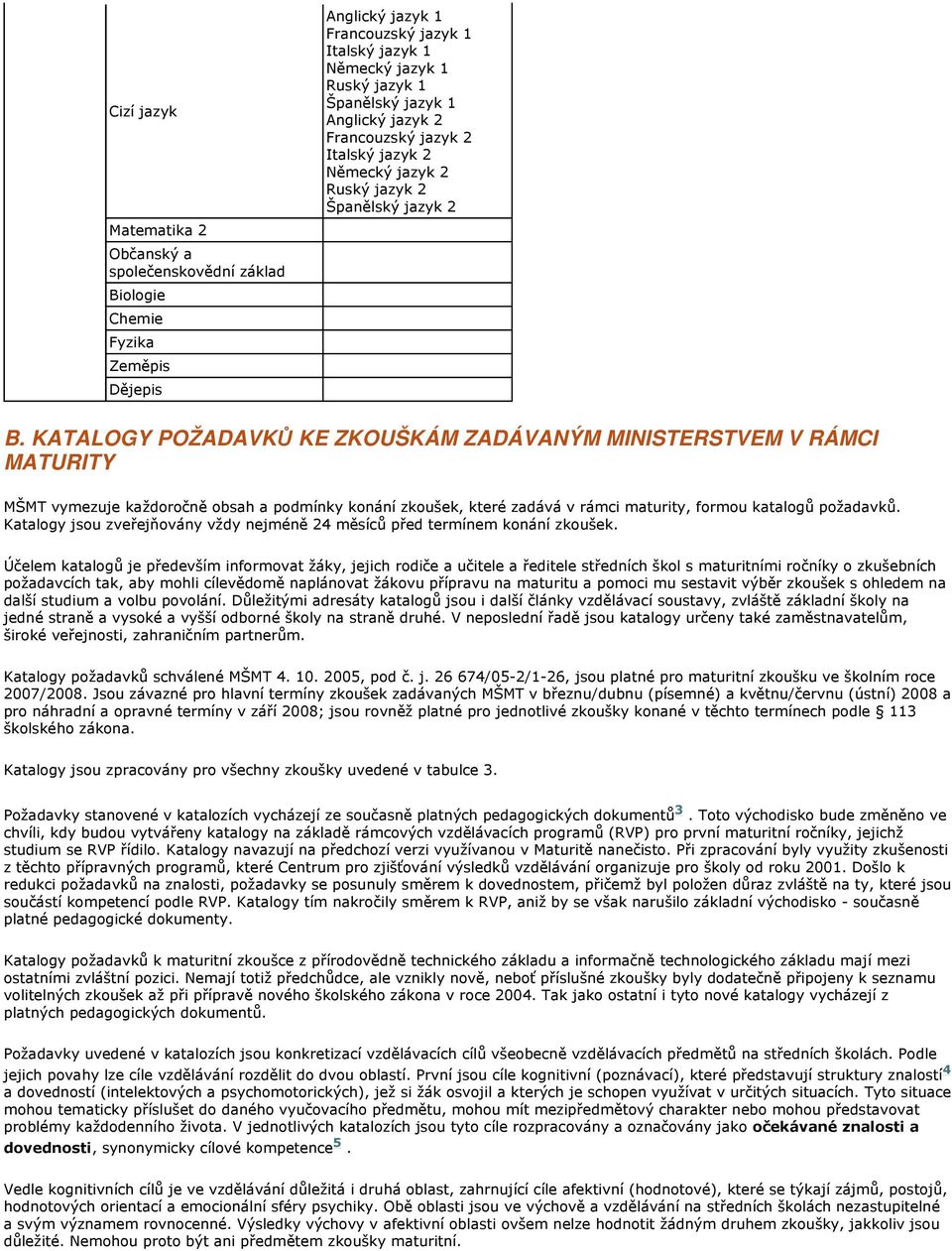 KATALOGY POŽADAVKŮ KE ZKOUŠKÁM ZADÁVANÝM MINISTERSTVEM V RÁMCI MATURITY MŠMT vymezuje každoročně obsah a podmínky konání zkoušek, které zadává v rámci maturity, formou katalogů požadavků.