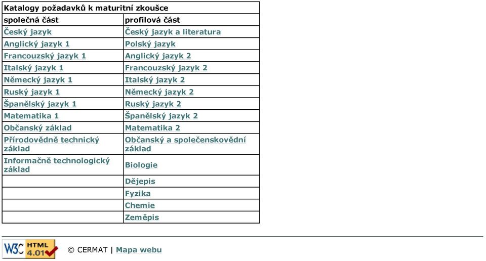 Ruský jazyk 1 Německý jazyk 2 Španělský jazyk 1 Ruský jazyk 2 Matematika 1 Španělský jazyk 2 Občanský Matematika 2