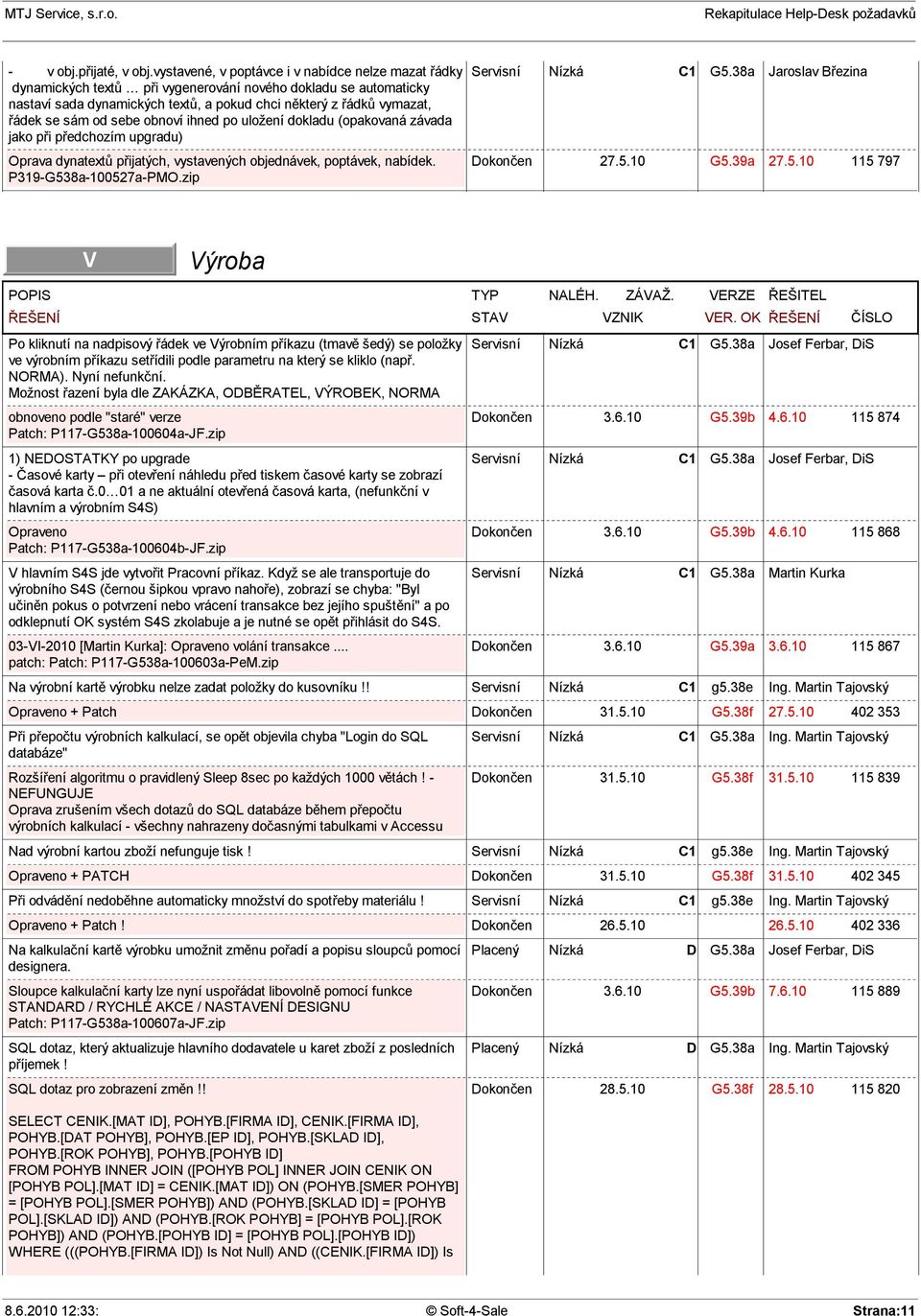 sebe obnoví ihned po uložení dokladu (opakovaná závada jako p i p edchozím upgradu) Oprava dynatext p ijatých, vystavených objednávek, poptávek, nabídek. P319-G538a-100527a-PMO.