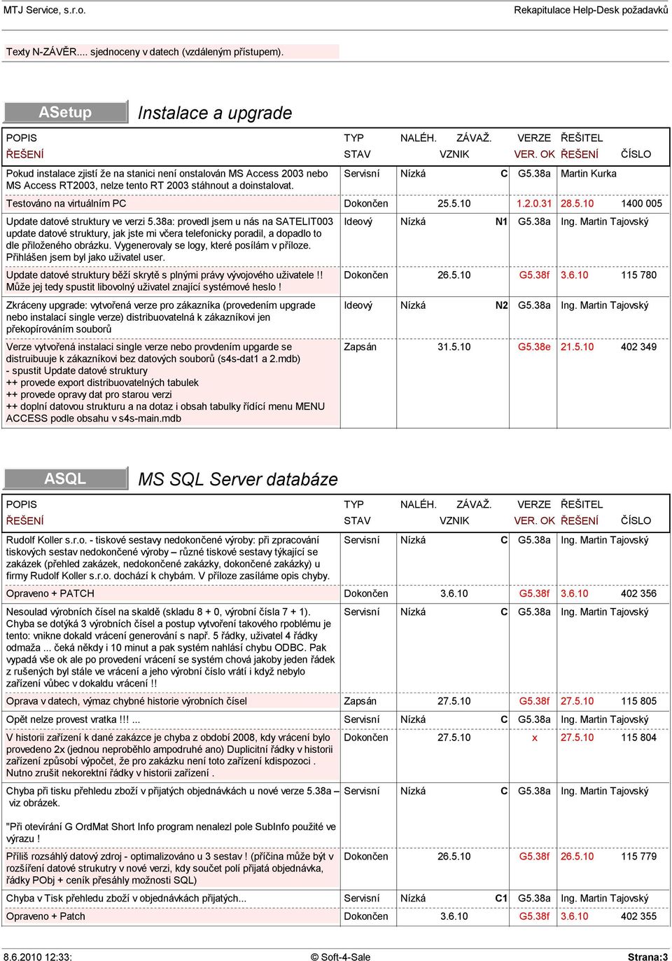 5.10 Update datové struktury ve verzi 5.38a: provedl jsem u nás na SATELIT003 update datové struktury, jak jste mi v era telefonicky poradil, a dopadlo to dle p iloženého obrázku.