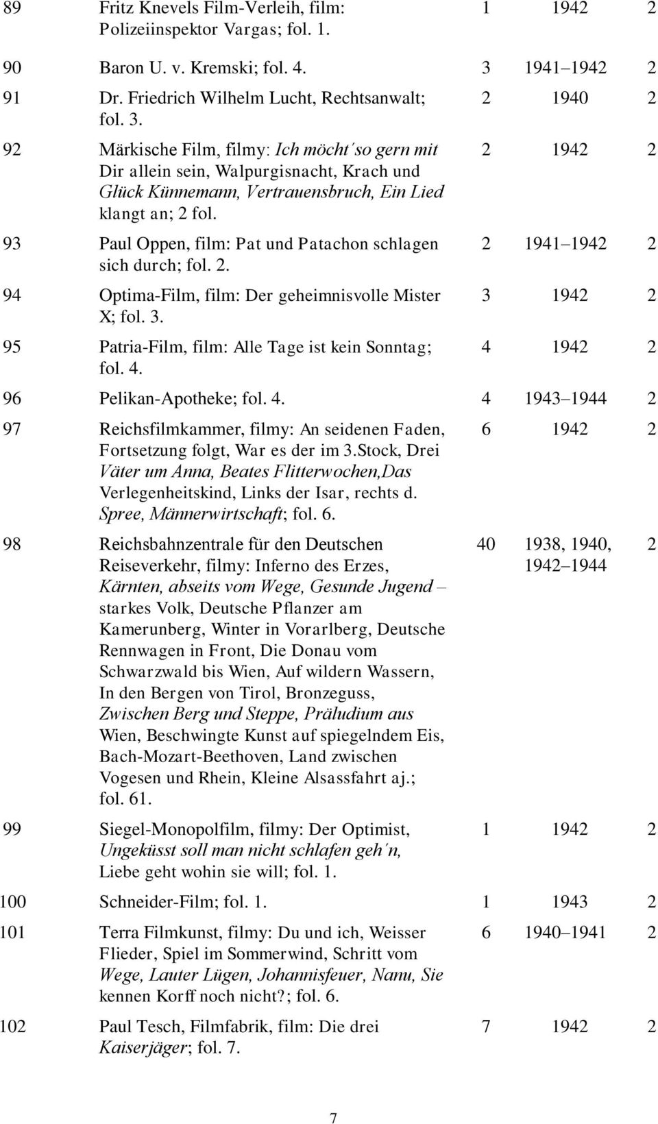 92 Märkische Film, filmy: Ich möcht so gern mit Dir allein sein, Walpurgisnacht, Krach und Glück Künnemann, Vertrauensbruch, Ein Lied klangt an; 2 fol.