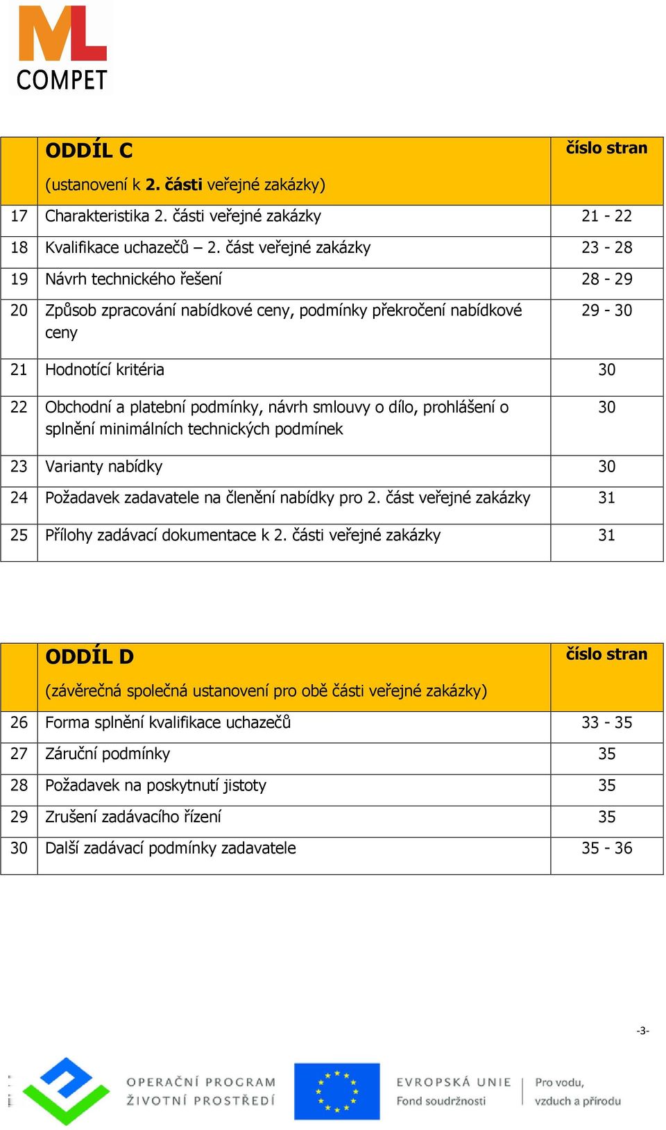 návrh smlouvy o dílo, prohlášení o splnění minimálních technických podmínek 30 23 Varianty nabídky 30 24 Požadavek zadavatele na členění nabídky pro 2.