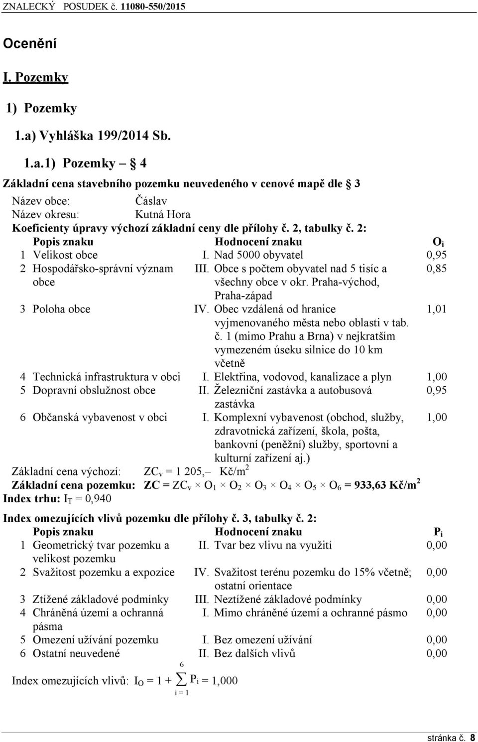 2, tabulky č. 2: Popis znaku Hodnocení znaku O i 1 Velikost obce I. Nad 5000 obyvatel 0,95 2 Hospodářsko-správní význam III. Obce s počtem obyvatel nad 5 tisíc a 0,85 obce všechny obce v okr.