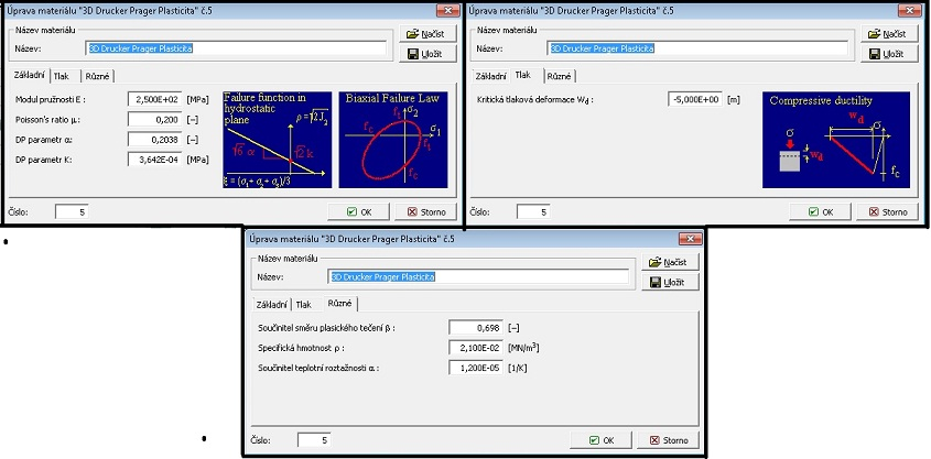5.3 Materiálové modely 25 Obrázek 5.7: Zadání materiálových parametrů (Drucker-Pragerova plasticita).