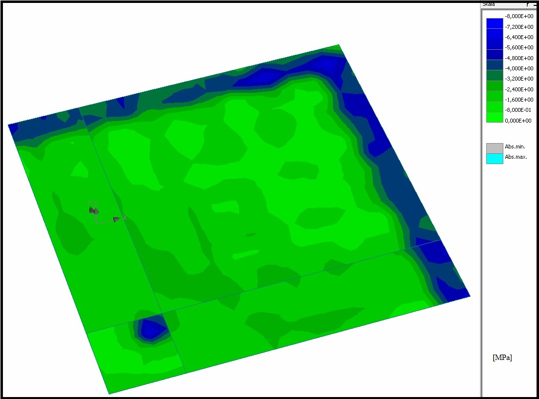 6.9 Napětí v základové spáře 48 Obrázek 6.22: Napětí v základové spáře při maximálním zatížení - skála R4 elastický materiál.