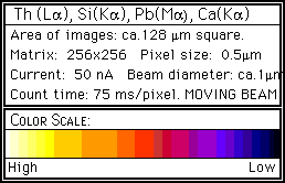 Distribuce Th, Pb, Si, Ca v monazitu Most conspicuous is the polyphase growth history clearly represented by each of the four elements shown.